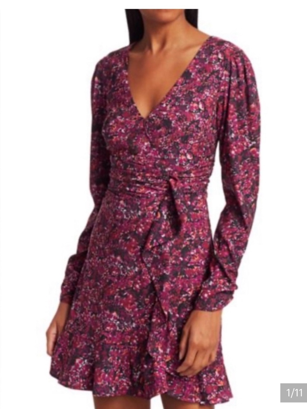 Parker Floral V-Neck Long Sleeve Dress in Fuchsia size 10